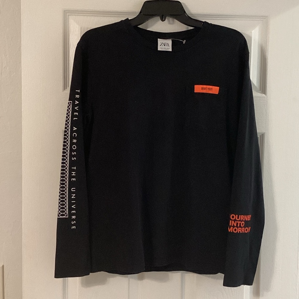 Zara Black and Red Graphic Long Sleeve Tee